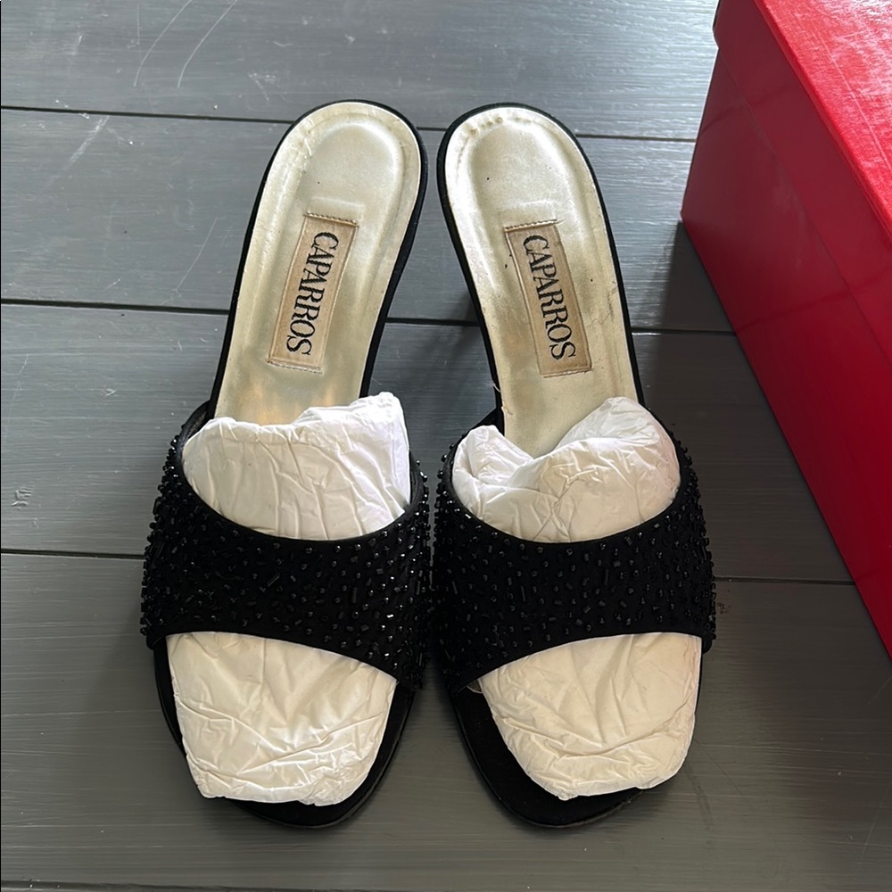 Caparros Black Beaded Heels